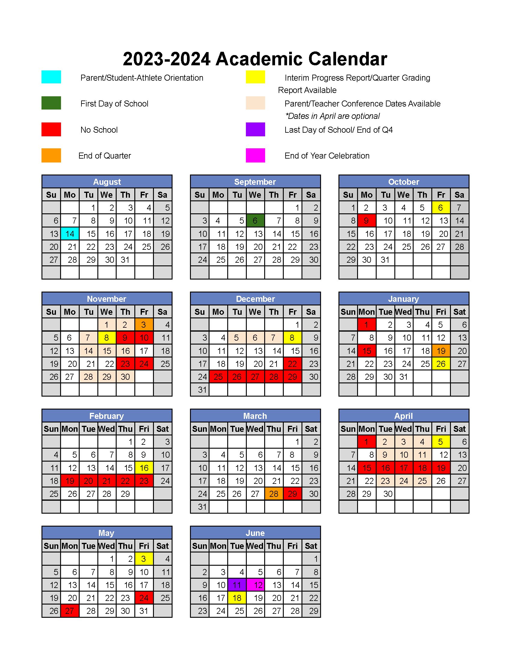 Academic Calendar - Parisi Academy